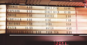 photo of a lighted menu board at a food truck