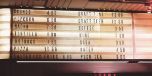 photo of a lighted menu board at a food truck