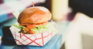 burger in a to-go basket