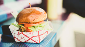 burger in a to-go basket